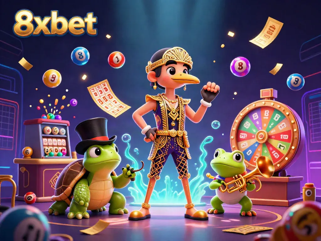 Engage with the vibrant 8xbet gaming scene featuring lively characters and dynamic gaming elements.