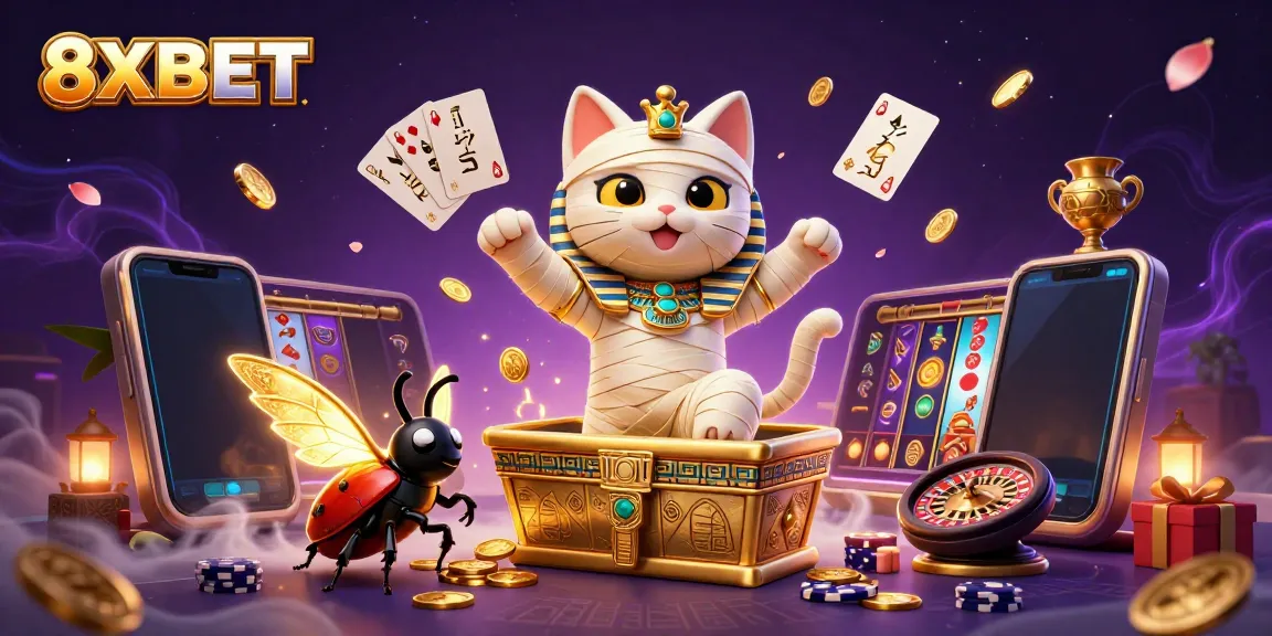 Experience thrilling gameplay at 8XBET with a vibrant 3D casino scene featuring classic gambling elements.