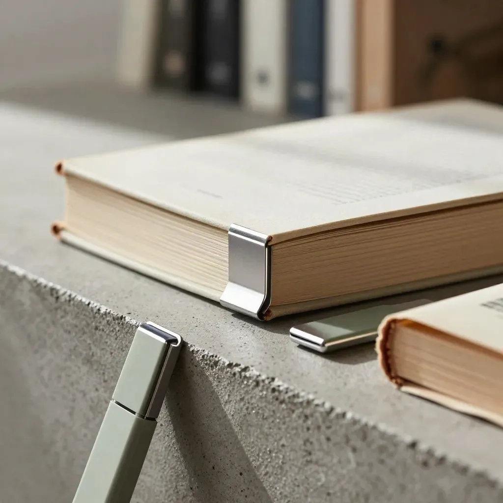 Segnalibri magnetici su libro chiuso con un paio di magneti vicini e luce morbida