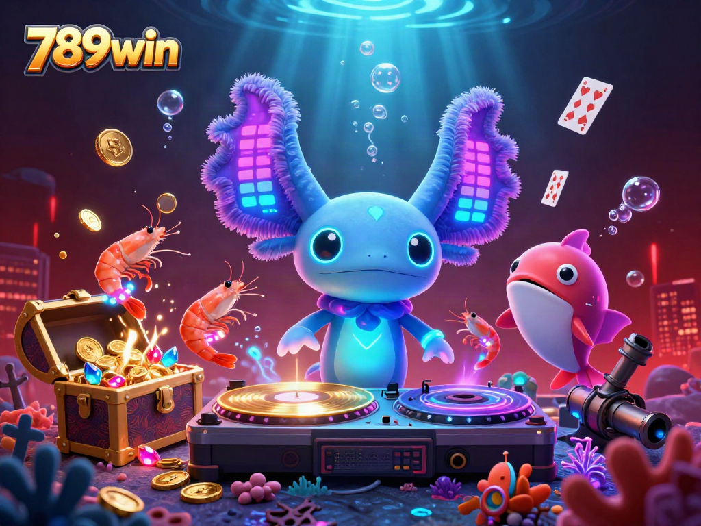 Spin the reels with the vibrant 789win casino scene featuring underwater treasures and lively characters.
