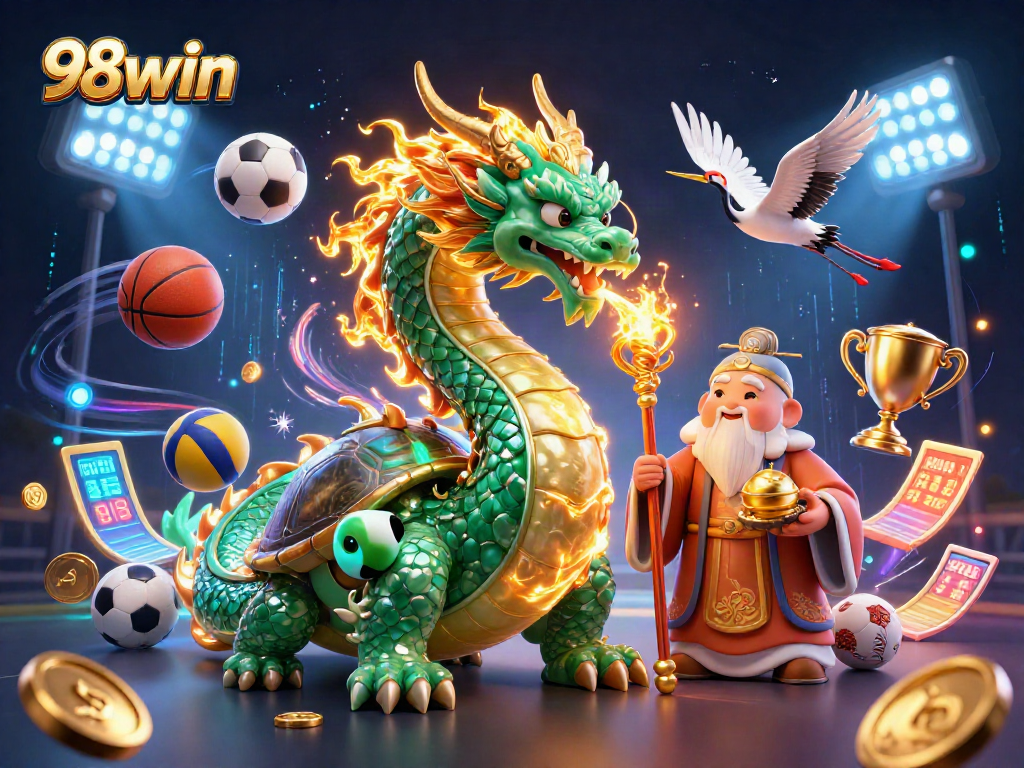 Experience thrilling gambling action with 98win's ultra-detailed 3D casino illustration showcasing vibrant gameplay elements.