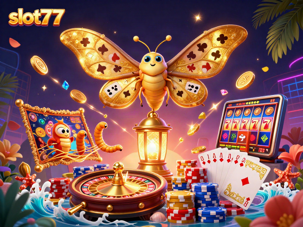 Spin to win with slot777 in a vibrant casino illustration showcasing golden treasures.